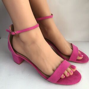 SIZE 11 Bubble Gum Pink Open Peep Square Heel Ankle Strap Party Spring Sandals